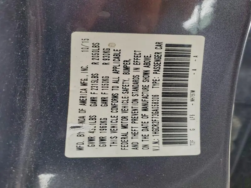 2016 HONDA ACCORD EX  