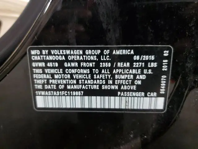 2015 VOLKSWAGEN PASSAT S  