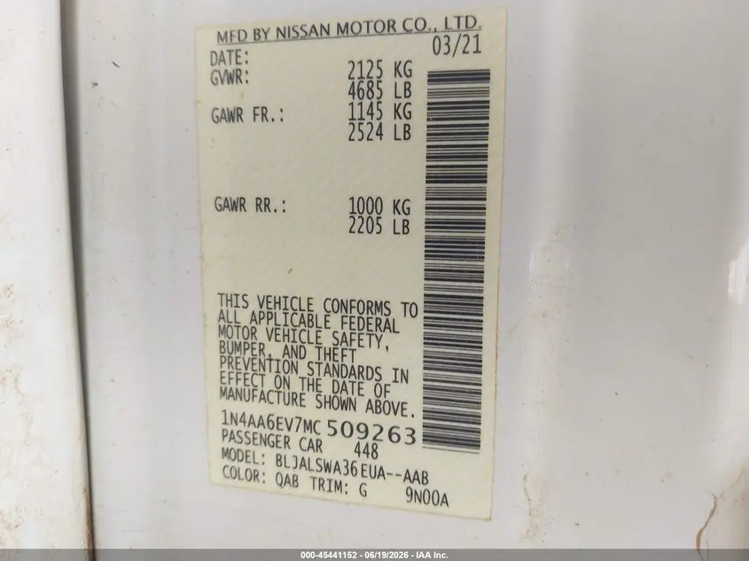 2021 NISSAN MAXIMA SR XTRONIC CVT