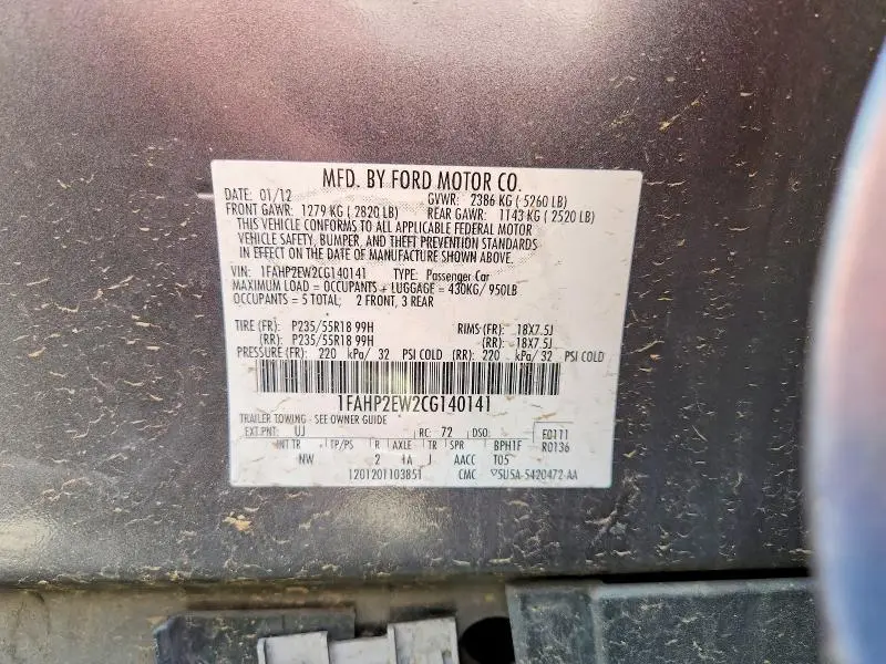 2012 FORD TAURUS SEL  