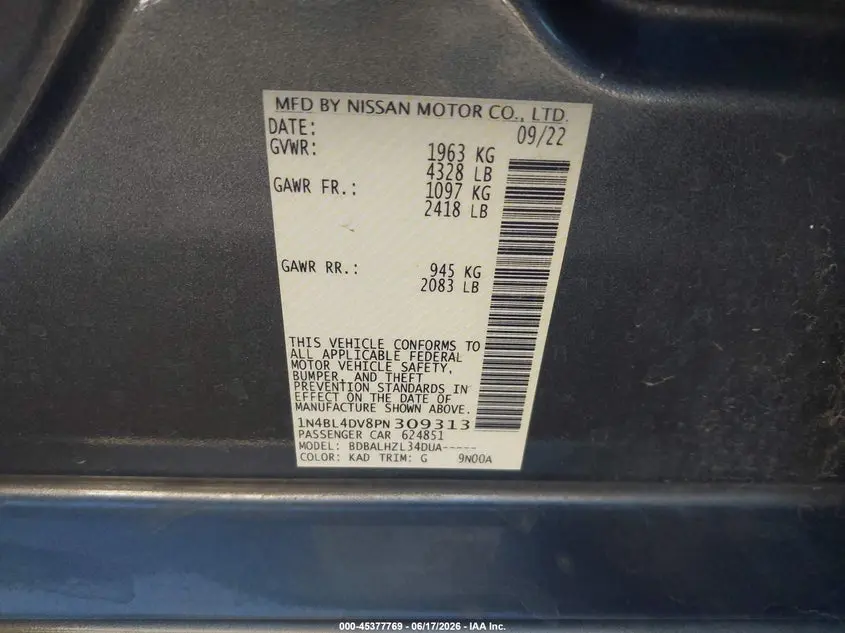2023 NISSAN ALTIMA SV FWD
