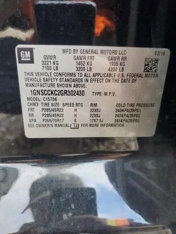 2016 CHEVROLET TAHOE C1500 LTZ  