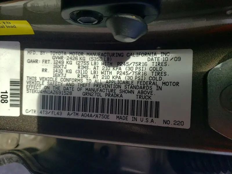 2010 TOYOTA TACOMA DOUBLE CAB PRERUNNER LONG BED  