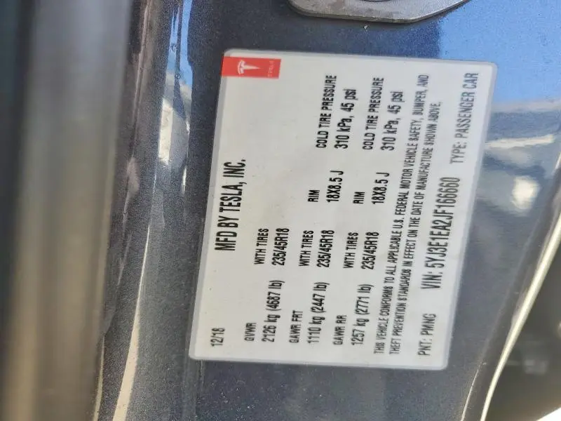 2018 TESLA MODEL 3   