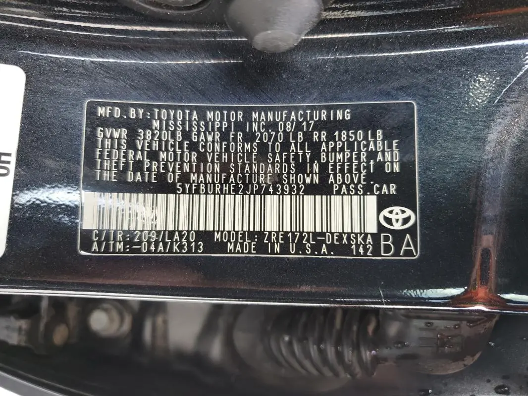 2018 TOYOTA COROLLA L  