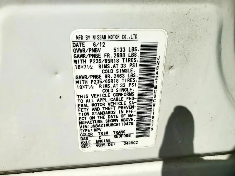 2012 NISSAN MURANO S  