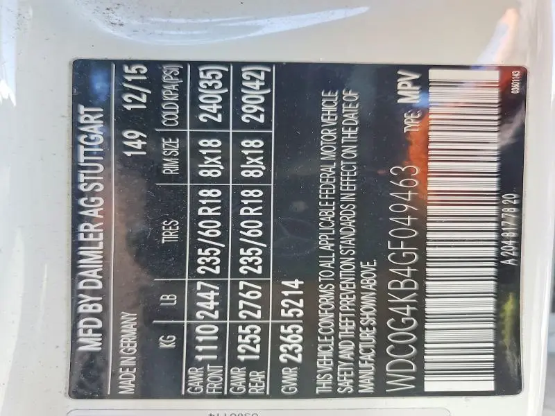 2016 MERCEDES-BENZ GLC 300 4MATIC  