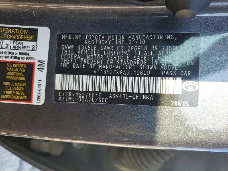 2010 TOYOTA CAMRY LE  