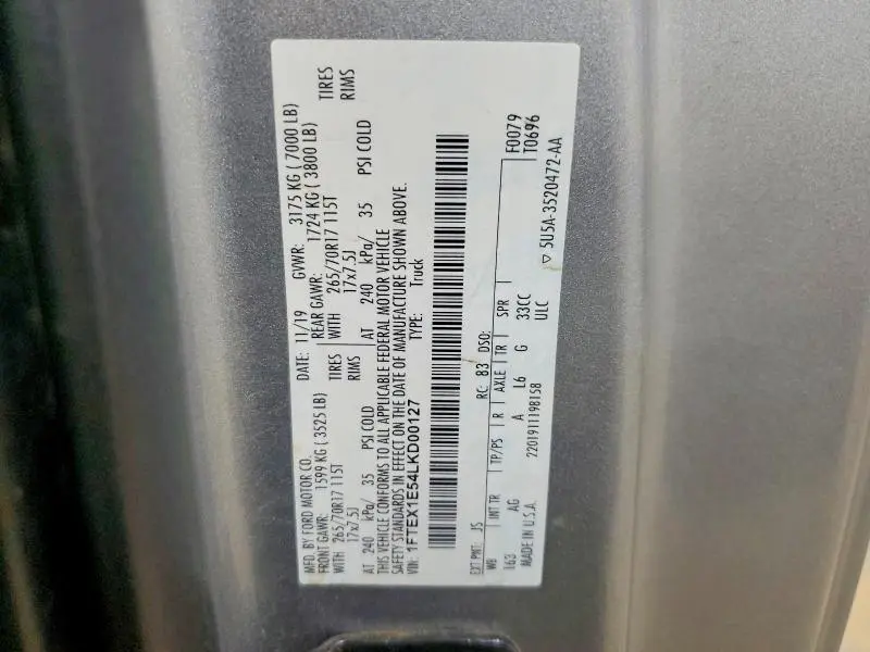 2020 FORD F150 XL 4WD 5.0L V8