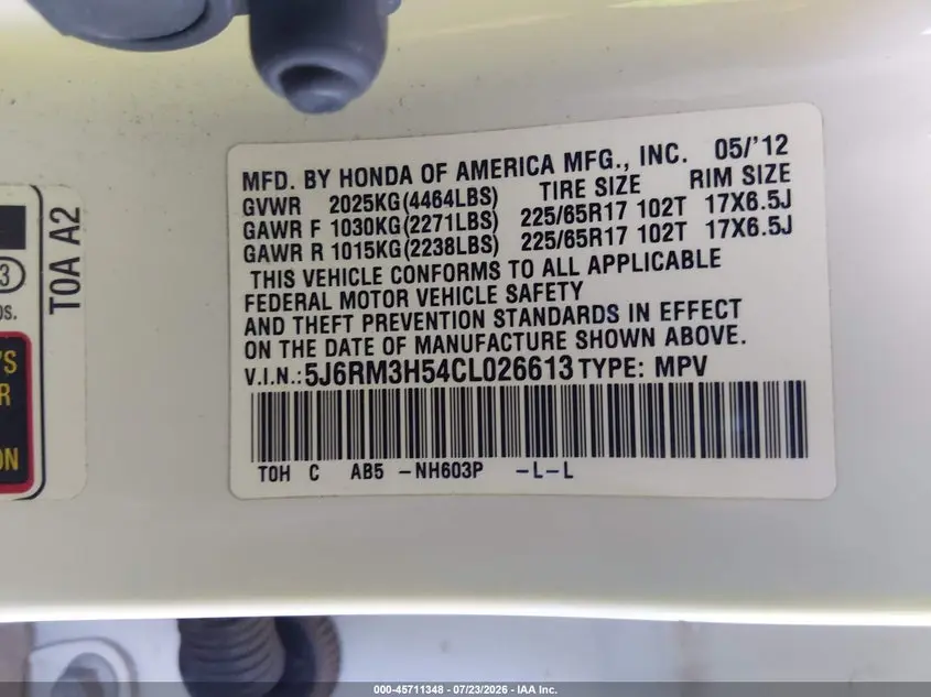 2012 HONDA CR-V EX