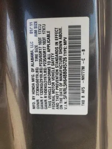 2011 HONDA ODYSSEY EXL  