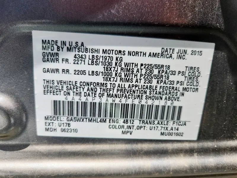 2015 MITSUBISHI OUTLANDER SPORT ES  