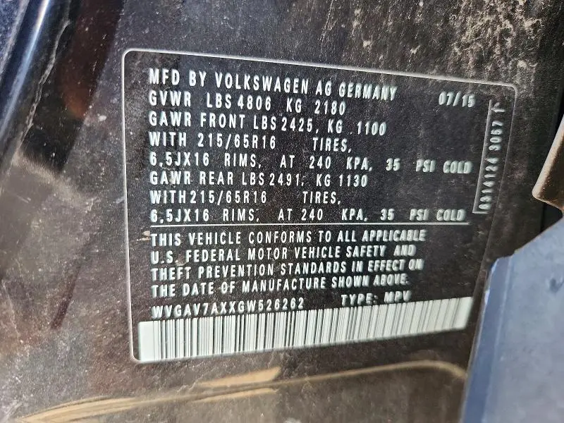 2016 VOLKSWAGEN TIGUAN S  