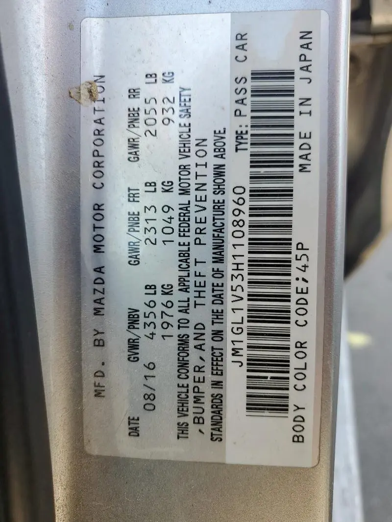 2017 MAZDA 6 TOURING  