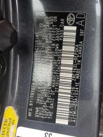 2010 TOYOTA COROLLA BASE  