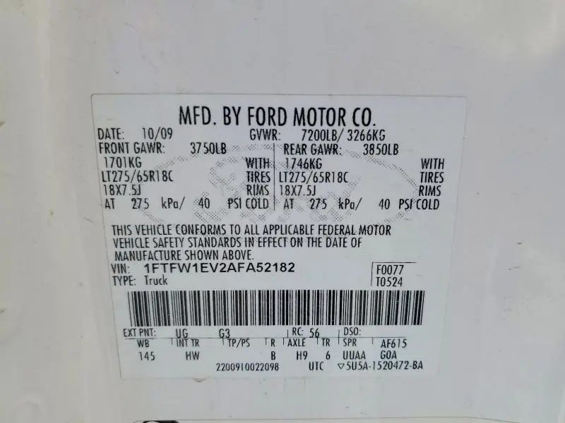 2010 FORD F150 SUPERCREW  