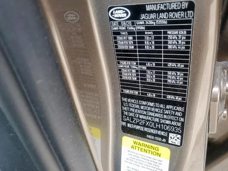 2020 LAND ROVER RANGE ROVER EVOQUE SE  