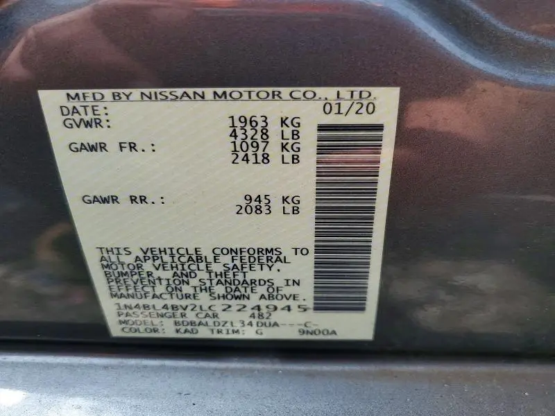 2020 NISSAN ALTIMA S  