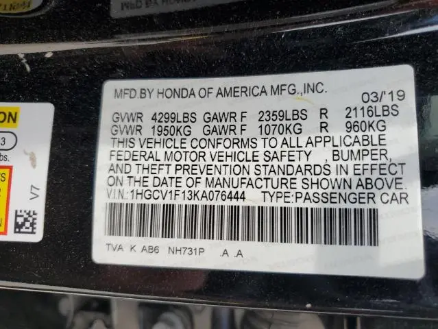 2019 HONDA ACCORD LX  