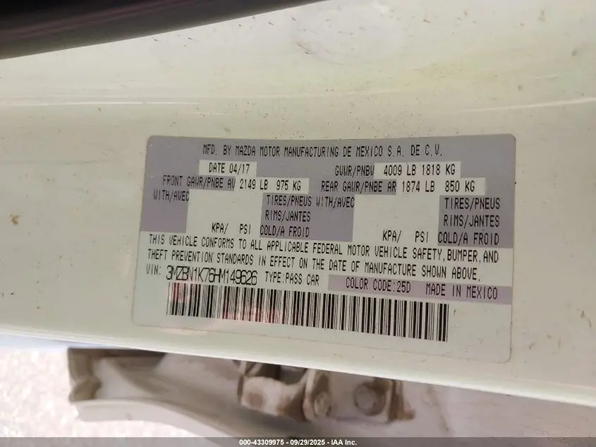 2017 MAZDA MAZDA3 SPORT