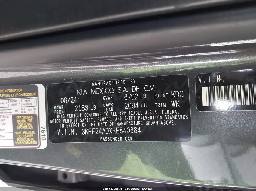 2024 KIA FORTE LXS