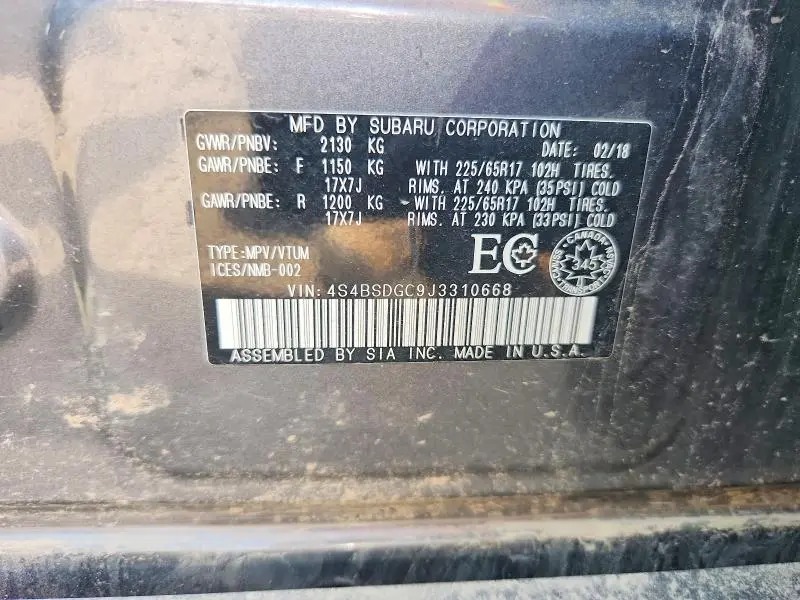 2018 SUBARU OUTBACK 2.5I PREMIUM  
