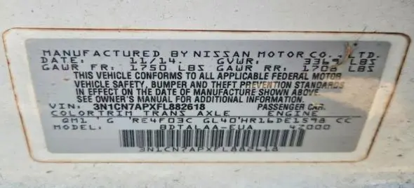 2015 NISSAN VERSA 1.6 S  