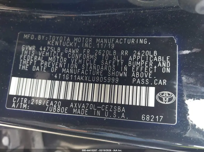 2020 TOYOTA CAMRY SE