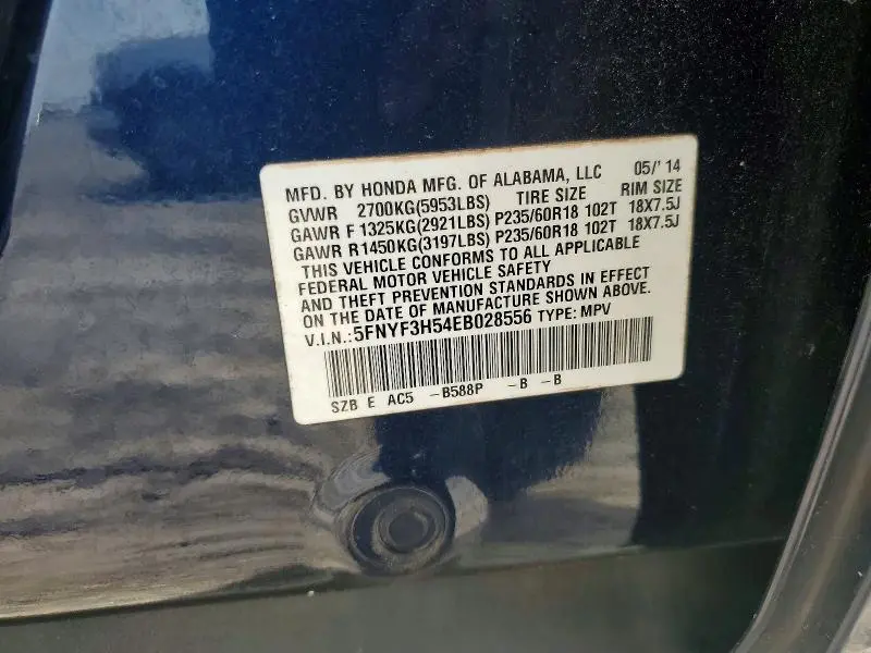 2014 HONDA PILOT EXL  