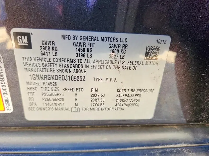 2013 CHEVROLET TRAVERSE LT  