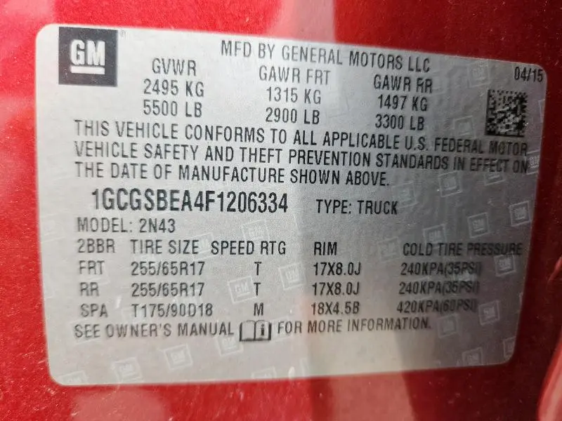 2015 CHEVROLET COLORADO LT  