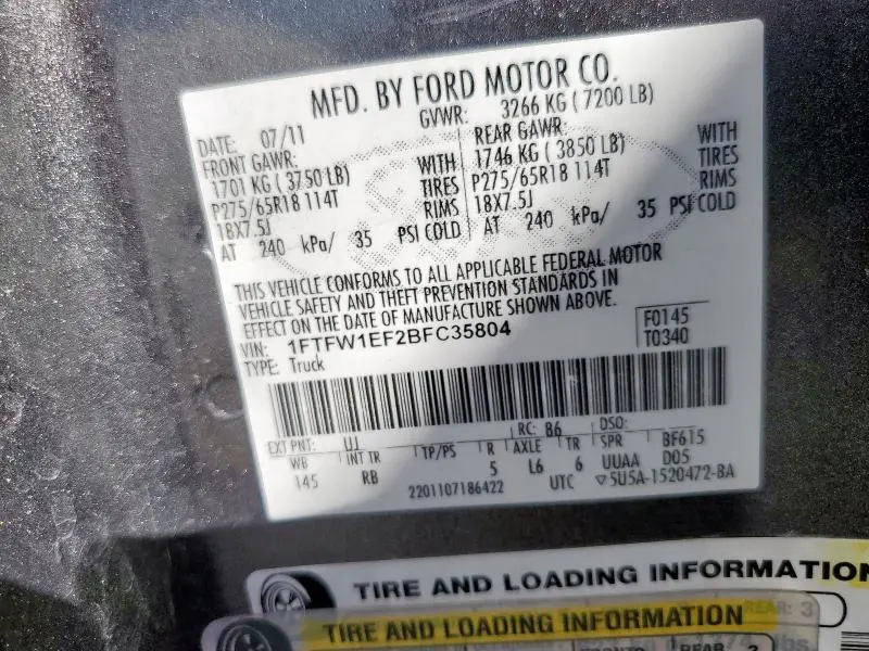 2011 FORD F150 SUPERCREW  