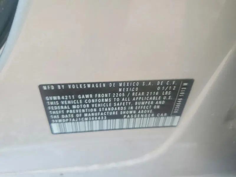 2012 VOLKSWAGEN JETTA SE  