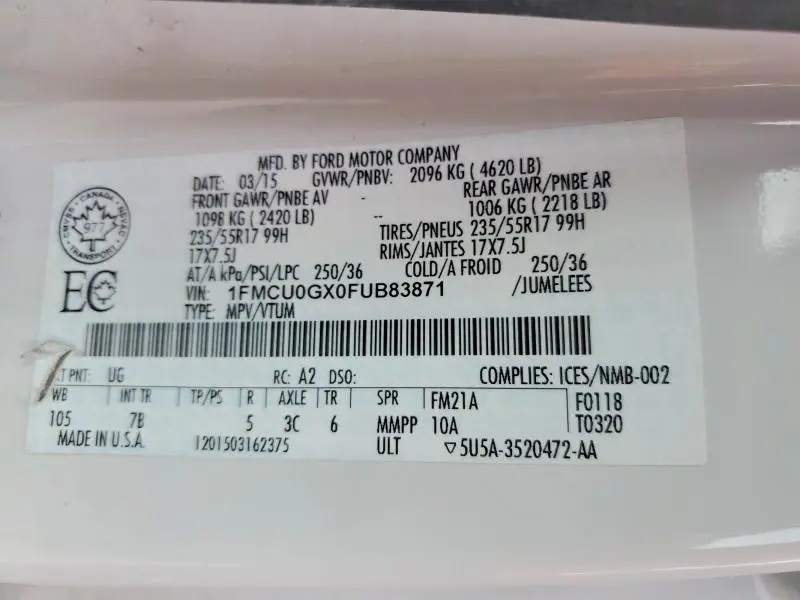 2015 FORD ESCAPE SE  
