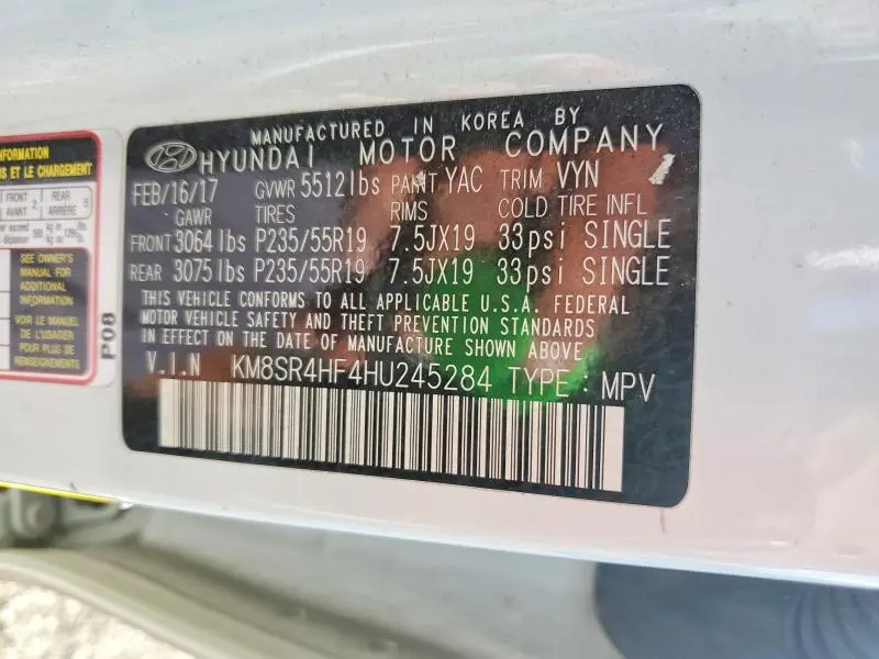 2017 HYUNDAI SANTA FE SE ULTIMATE  