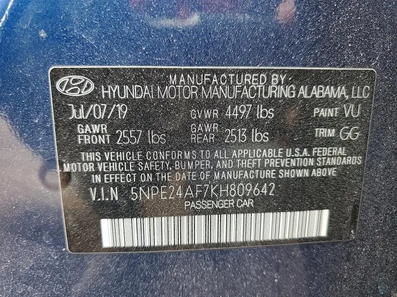 2019 HYUNDAI SONATA SE  