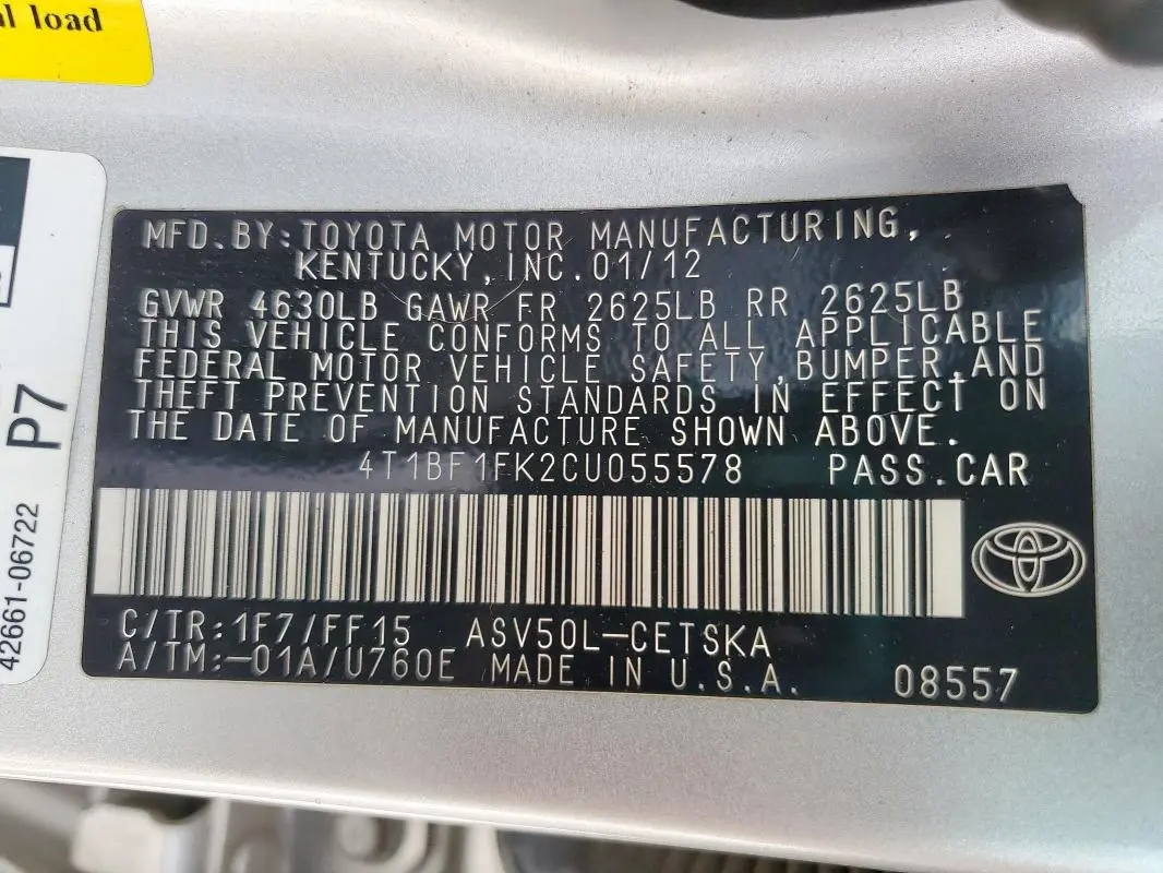2012 TOYOTA CAMRY BASE  