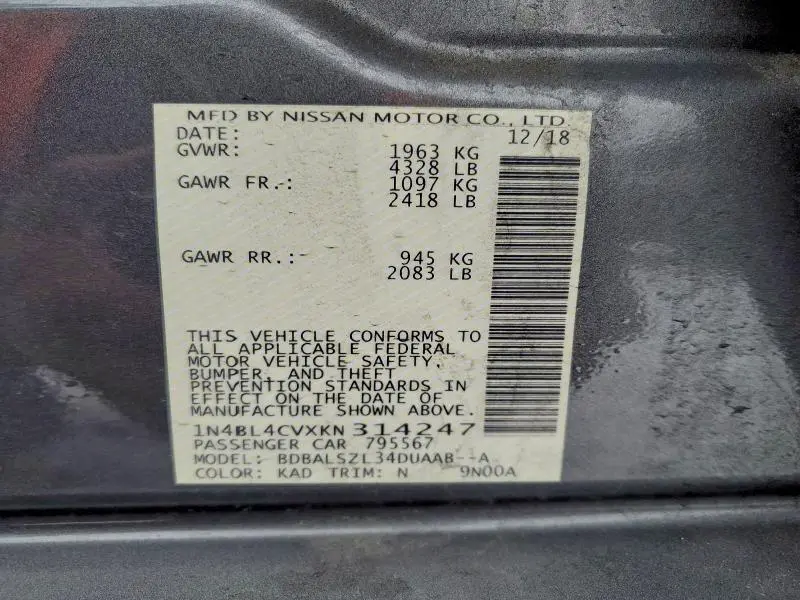 2019 NISSAN ALTIMA SR  