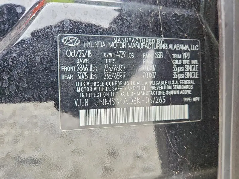 2019 HYUNDAI SANTA FE SEL 2.4L  