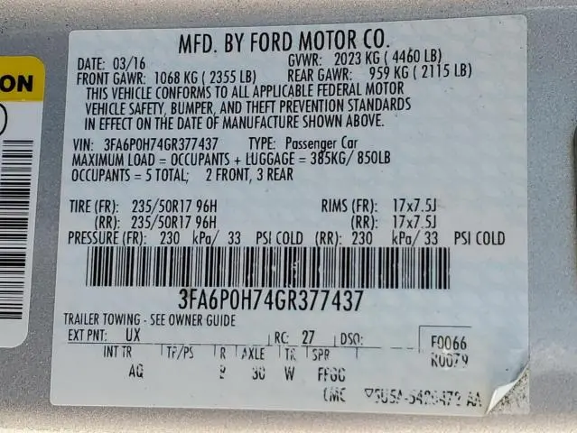 2016 FORD FUSION SE  