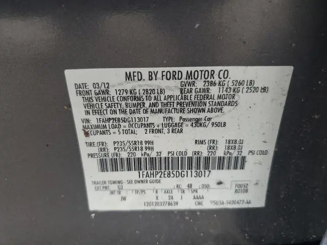 2013 FORD TAURUS SEL  