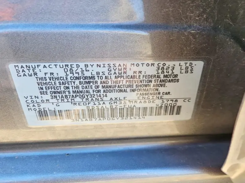 2016 NISSAN SENTRA S  