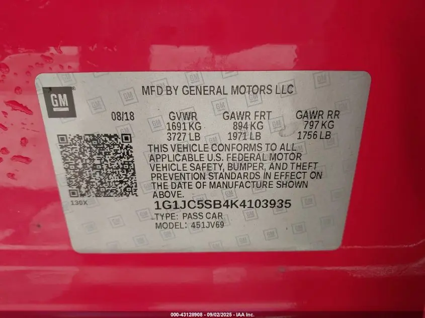 2019 CHEVROLET SONIC LT MANUAL