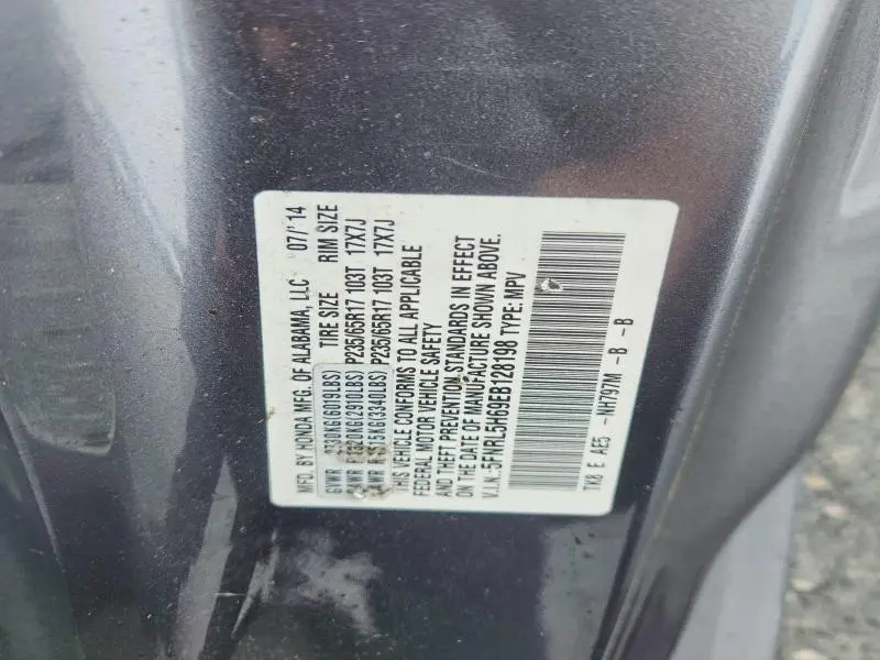 2014 HONDA ODYSSEY EXL  