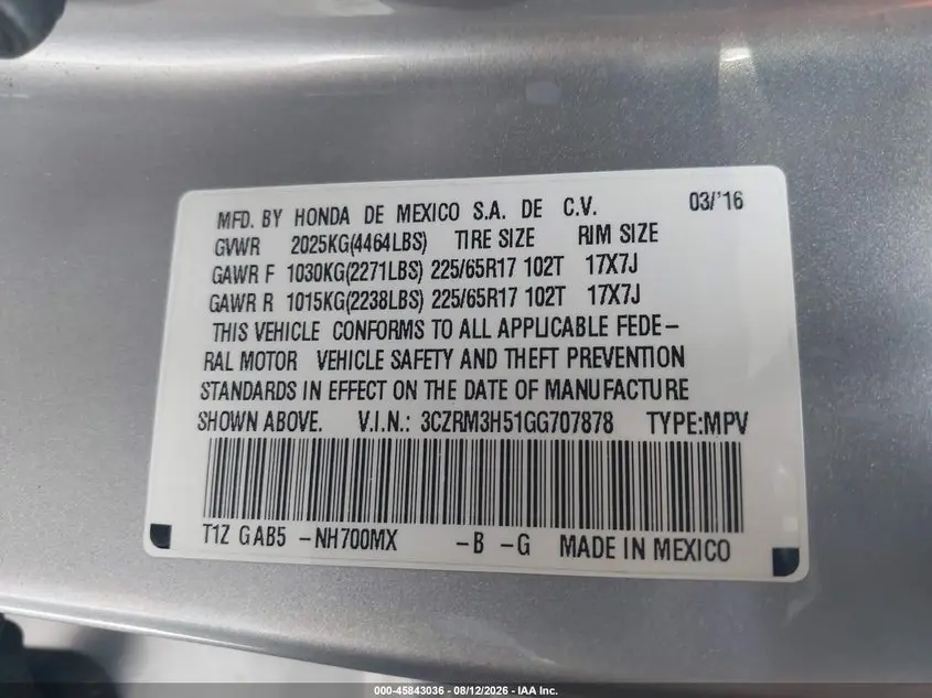 2016 HONDA CR-V EX