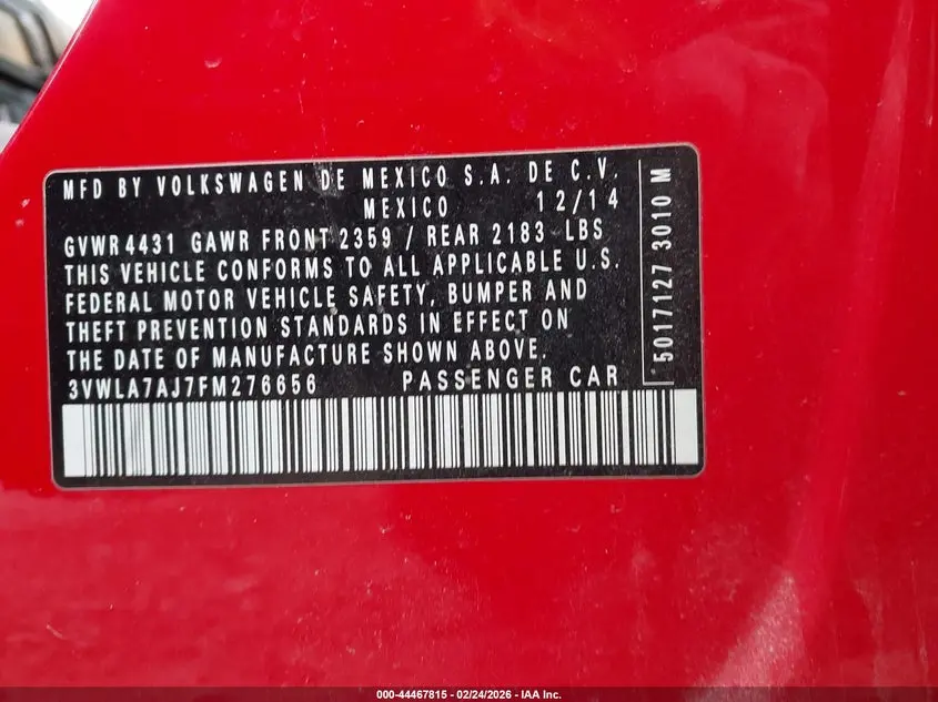 2015 VOLKSWAGEN JETTA 2.0L TDI SE