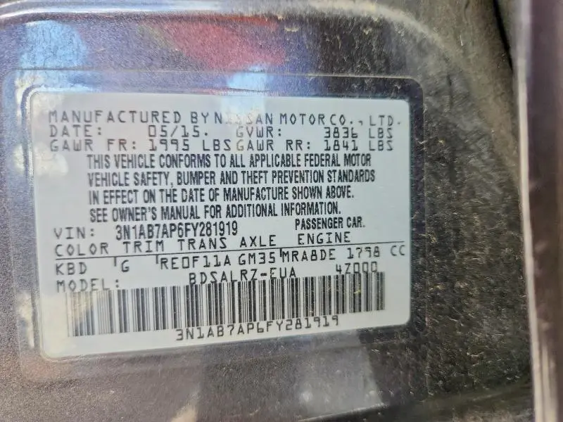 2015 NISSAN SENTRA SR  