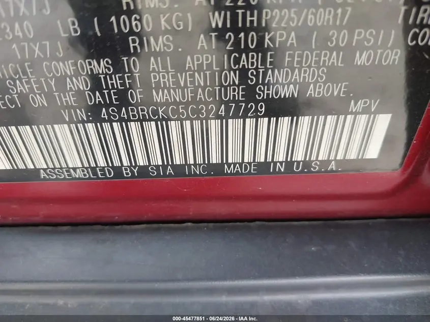2012 SUBARU OUTBACK 2.5I LIMITED
