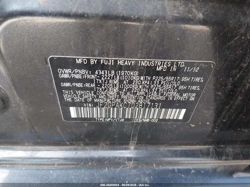 2013 SUBARU XV CROSSTREK 2.0I LIMITED