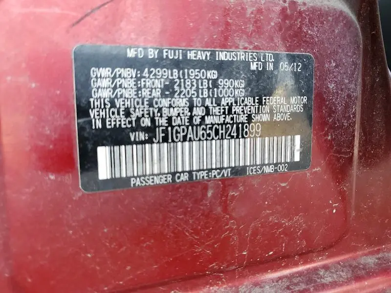 2012 SUBARU IMPREZA SPORT LIMITED  